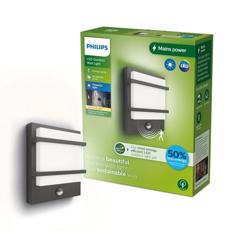 Philips LED wandbuitenlamp Petronia met bewegingssensor 3,8W antraciet