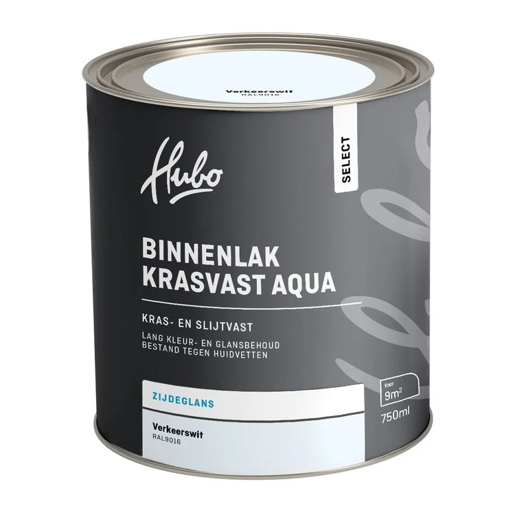 Hubo Select binnenlak zijdeglans RAL9016 verkeers wit 750ml