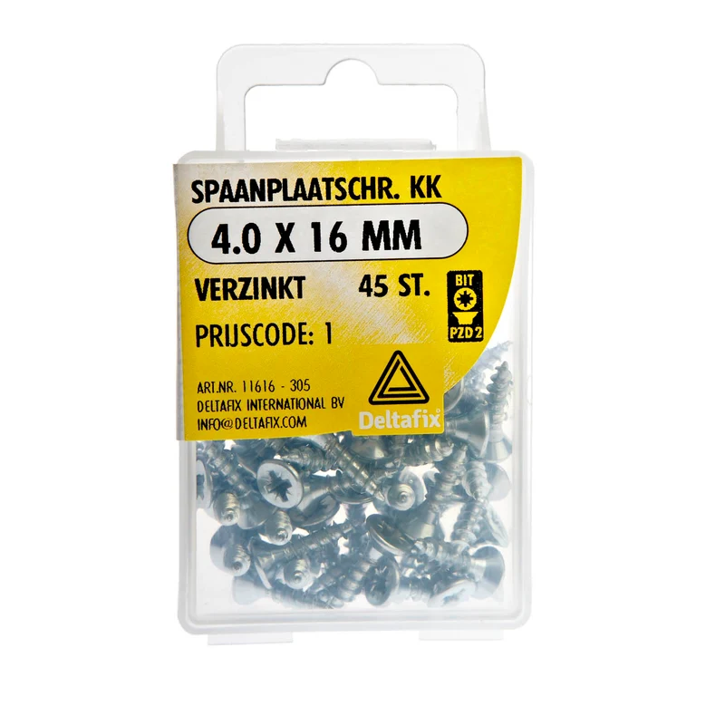 Deltafix spaanplaatschroef pozidrive platkop 4x16mm 45st