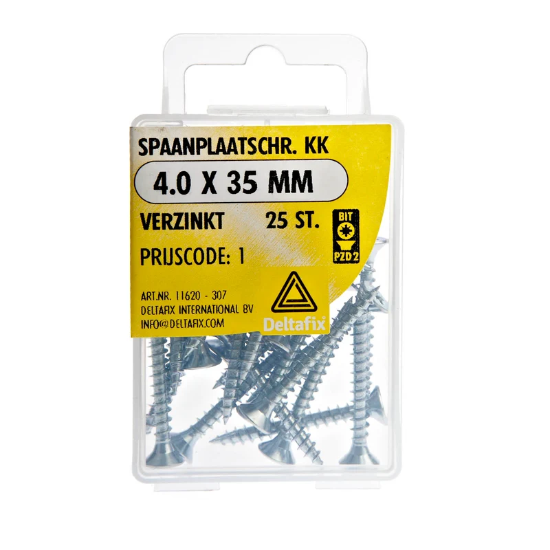Deltafix spaanplaatschroef pozidrive platkop 4x35mm 25st