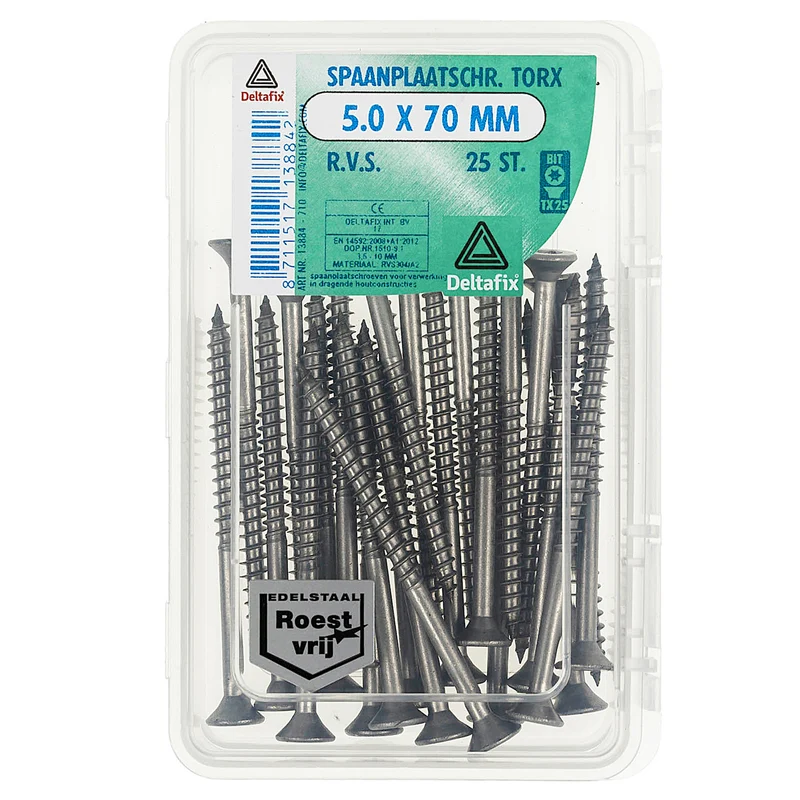 Deltafix spaanplaatschroef platkop 5x70mm 25st
