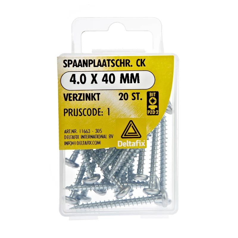 Deltafix spaanplaatschroef pozidrive cilinderkop 4x40mm 20st
