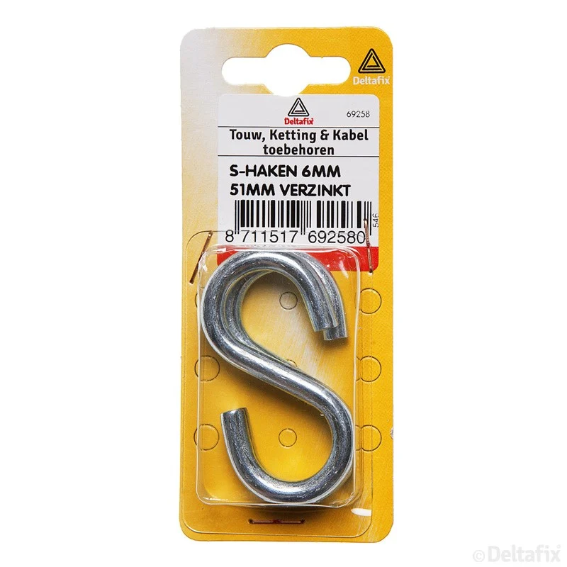 Deltafix S-haak verzinkt zilver 6x51mm 2st