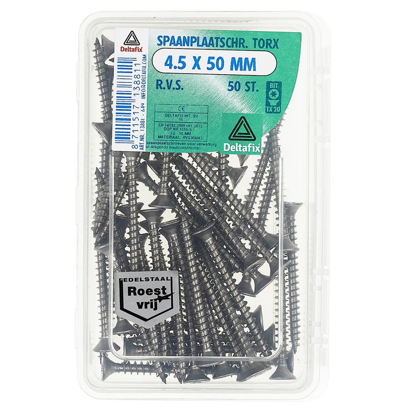 Deltafix spaanplaatschroef platkop 4,5x50mm 50st