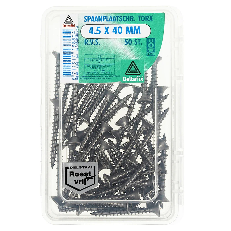 Deltafix spaanplaatschroef platkop 4,5x40mm 50st