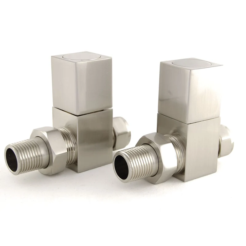 Dice Square Manual Radiator Valve Straight - Satin Brushed Nickel