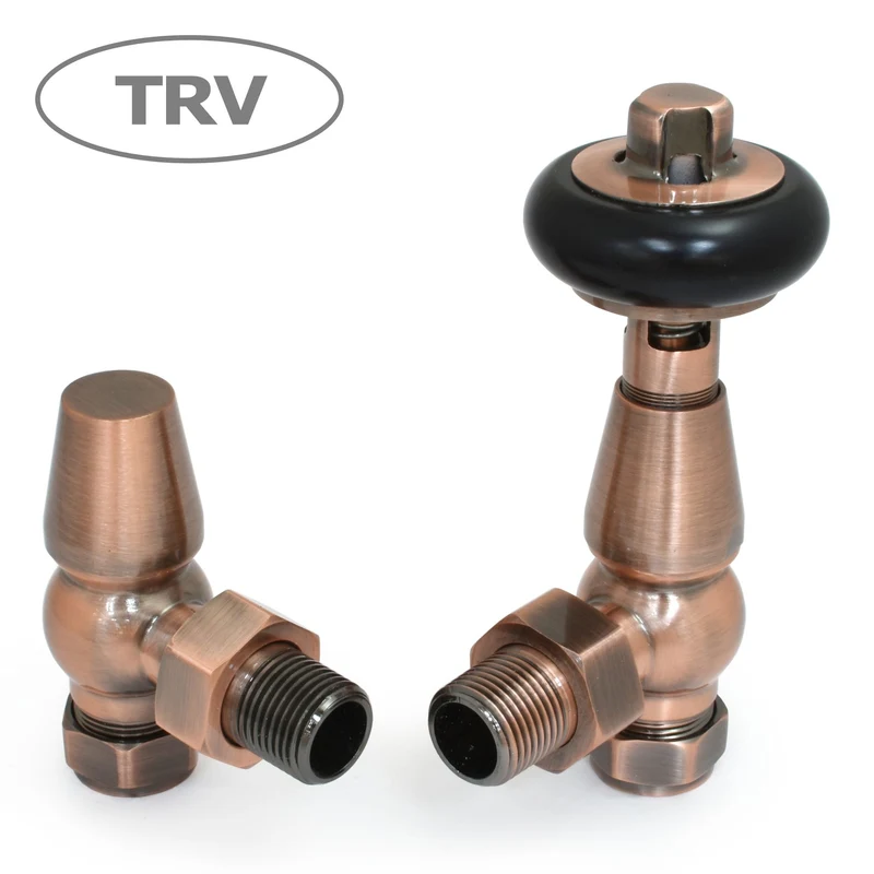Oakfield Traditional Thermostatic Radiator Valve Angled - Antique Copper