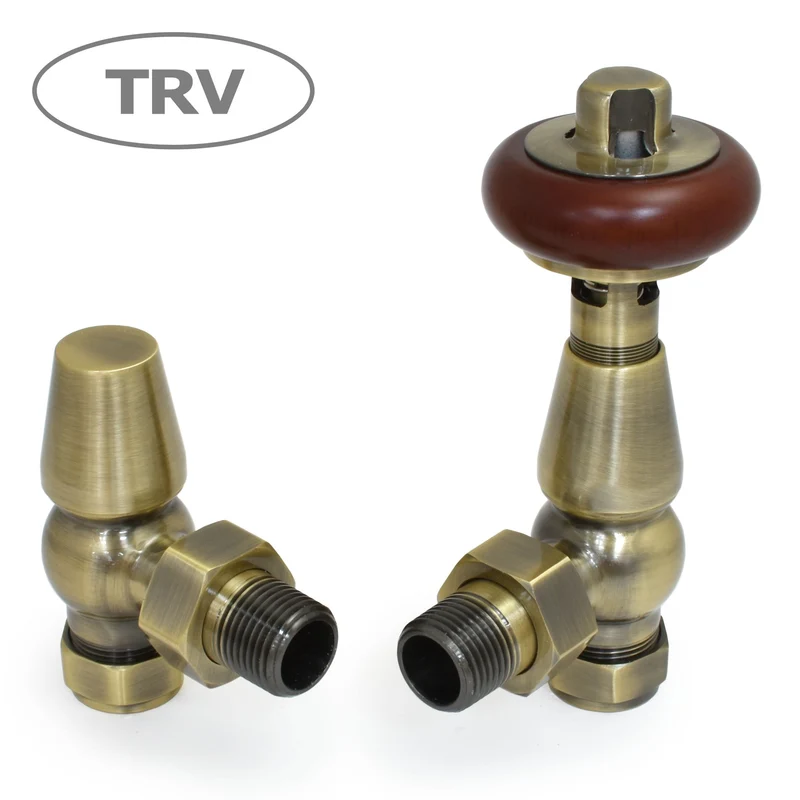 Oakfield Traditional Thermostatic Radiator Valve Angled - Antique Brass