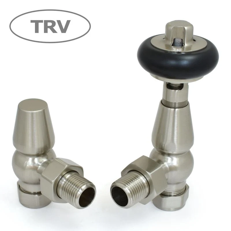 Oakfield Traditional Thermostatic Radiator Valve Angled - Satin Brushed Nickel
