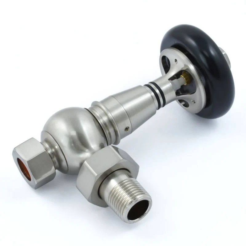 Amberley Thermostatic Radiator Valve Angled - Satin Brushed Nickel