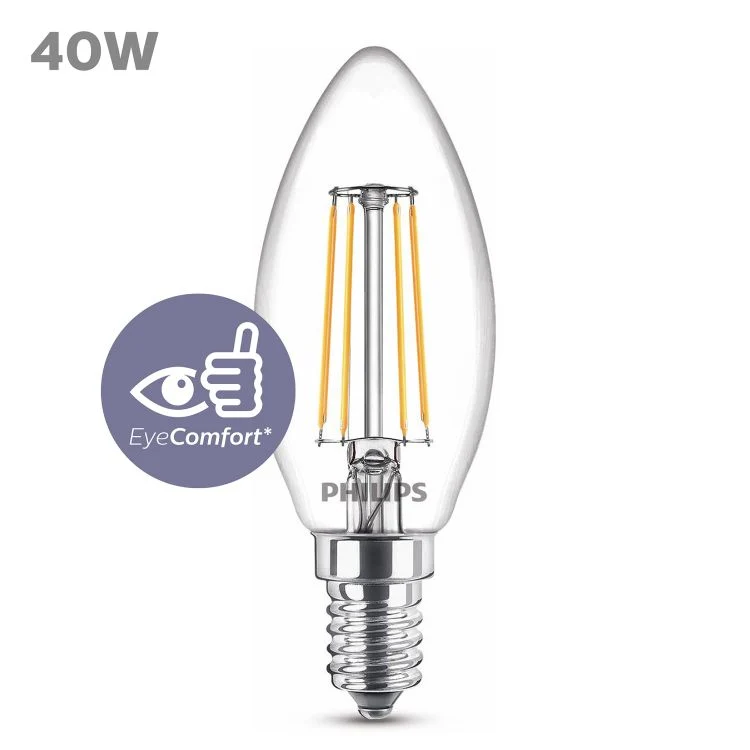 Philips LED lamp kaars E14 helder ww 3W 470LM 2st
