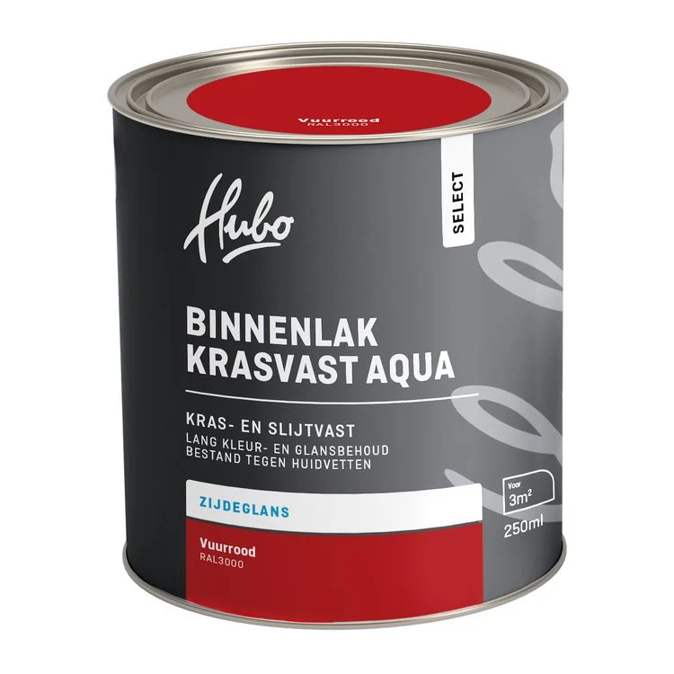 Hubo Select binnenlak zijdeglans RAL3000 vuurrood 250ml