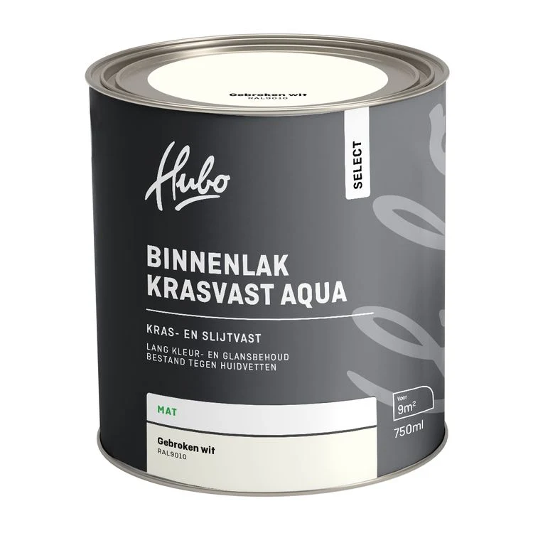 Hubo Select binnenlak matglans RAL9010 gebroken wit 750ml