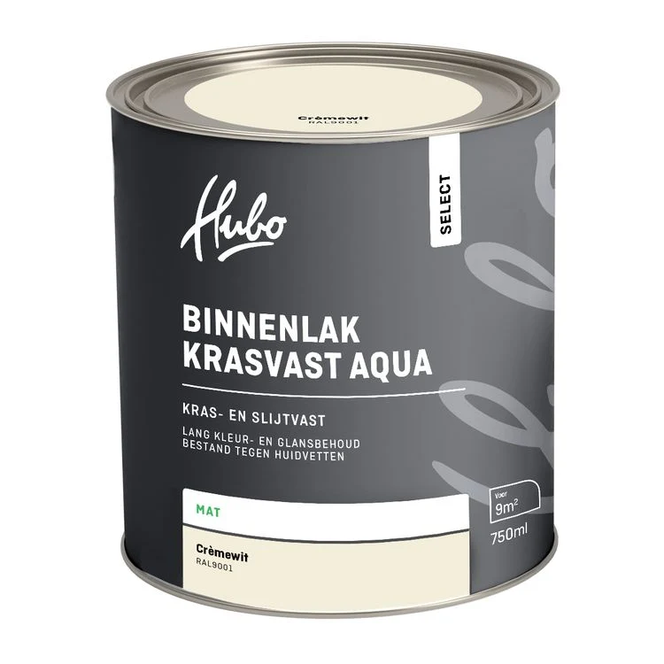 Hubo Select binnenlak matglans RAL9001 creme wit 750ml