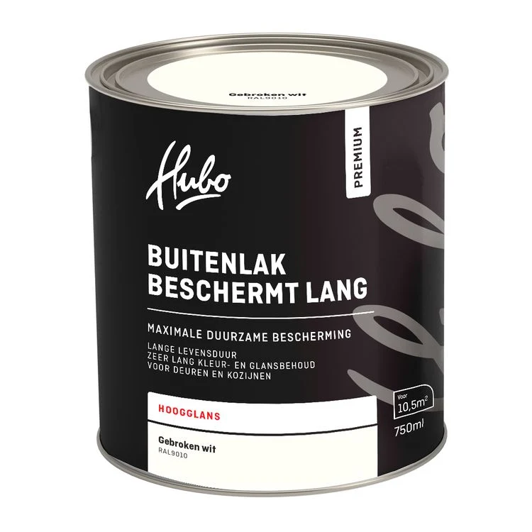 Hubo Premium buitenlak hoogglans RAL9010 gebroken wit 750ml