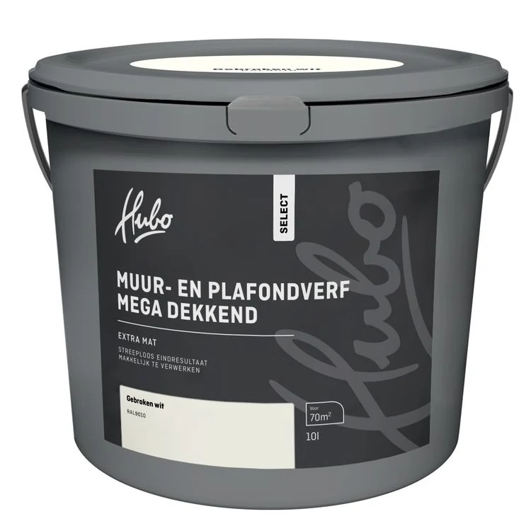 Hubo muur- en plafondverf extra mat RAL9010 gebroken wit 10L
