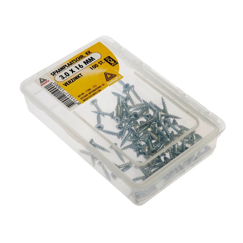 Deltafix spaanplaatschroef pozidrive platkop 3x16mm 100st