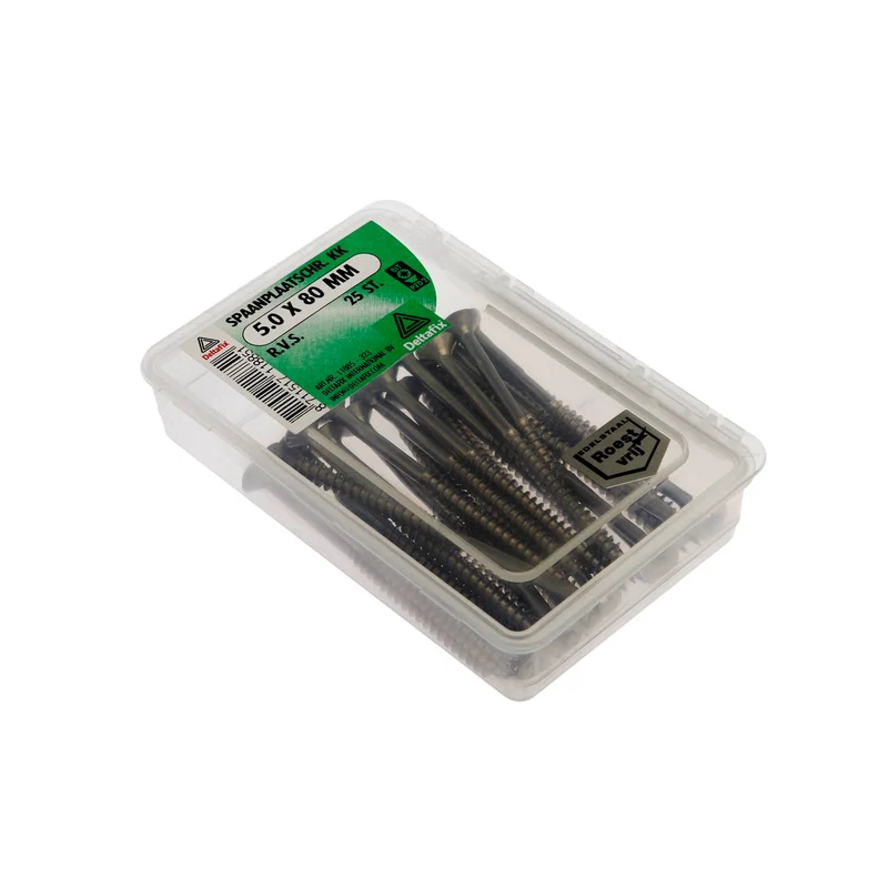 Deltafix spaanplaatschroef pozidrive platkop 5x80mm 25st