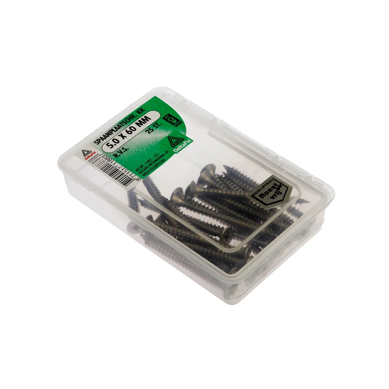 Deltafix spaanplaatschroef pozidrive platkop 5x60mm 25st