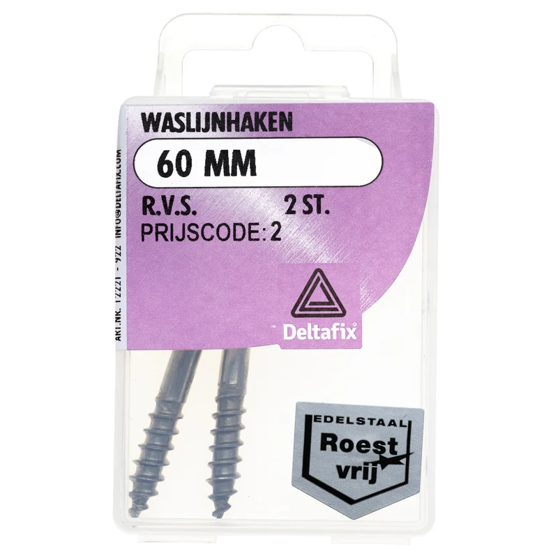 Deltafix waslijnhaak RVS 60mm 2st