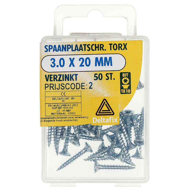 Deltafix spaanplaatschroef platkop 3x20mm 50st