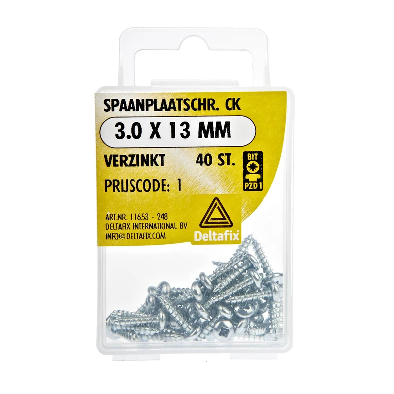 Deltafix spaanplaatschroef pozidrive cilinderkop 3x13mm 40st