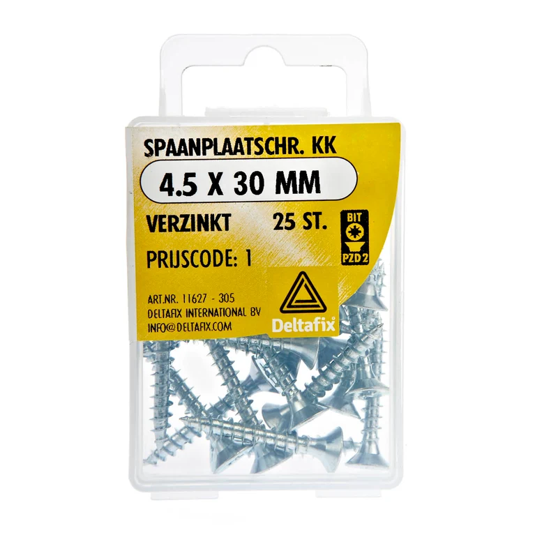 Deltafix spaanplaatschroef pozidrive platkop 4,5x30mm 25st