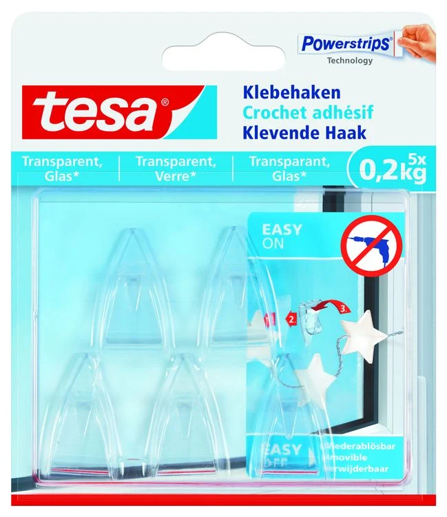 Tesa Powerstrips haak kunststof transparant 200gr 5st