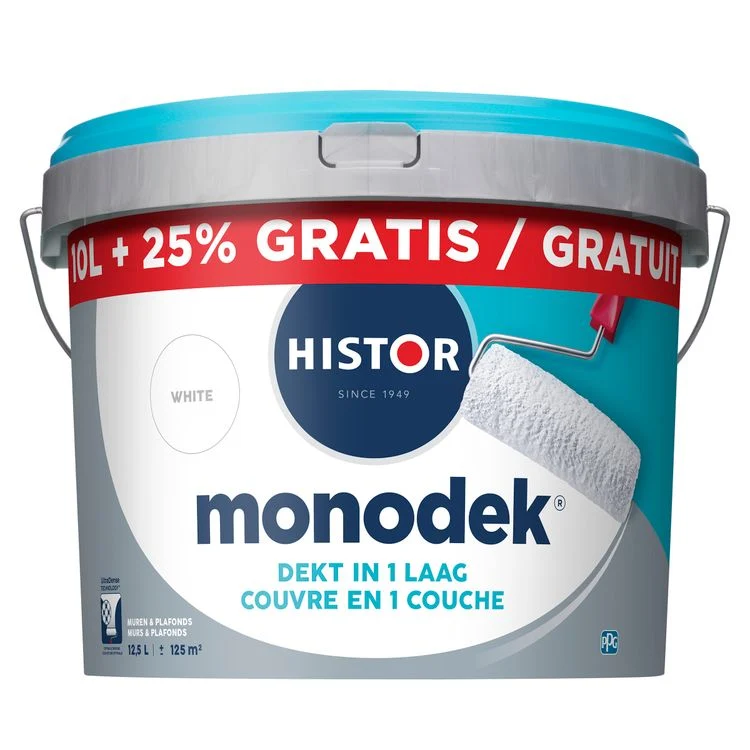 Histor Monodek muurverf mat wit 10L + 25%
