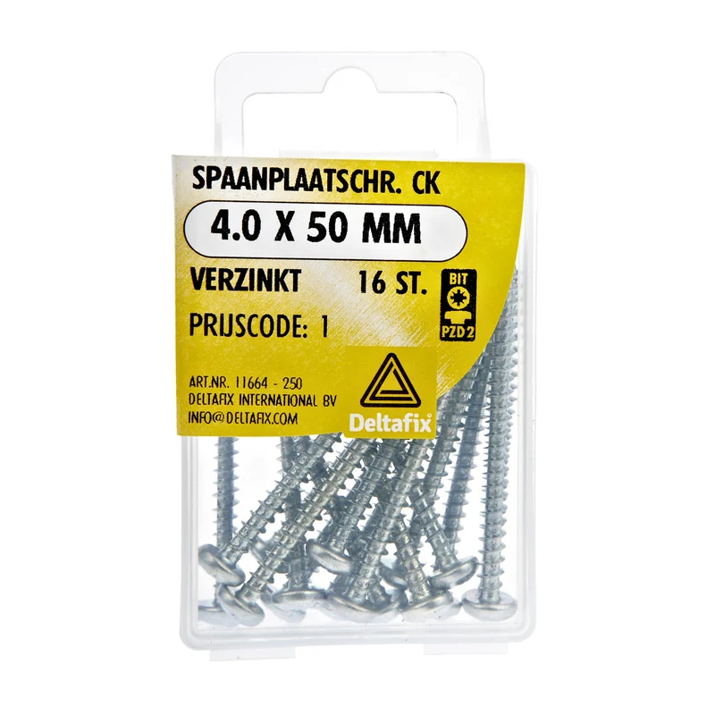 Deltafix spaanplaatschroef pozidrive cilinderkop 4x50mm 16st