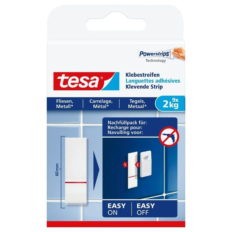 Tesa Powerstrips kleefstrip rechthoek kunststof dubbel wit 9st