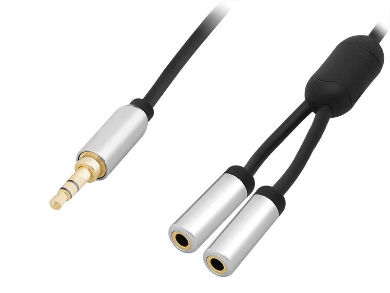 Splitter 3,5 inch Jack Male naar 2x 3,5 inch Jack Female 15 cm - Premium Afgeschermd - Zwart