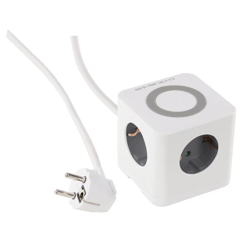 Q-Link Cube stekkerdoos 3-voudig 3x geaard, 2x USB A, 1x USB C wit 1,5m