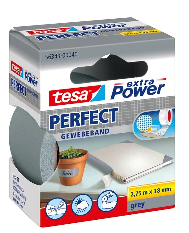 Tesa Extra Power Perfect textieltape grijs 38mm 2,75m