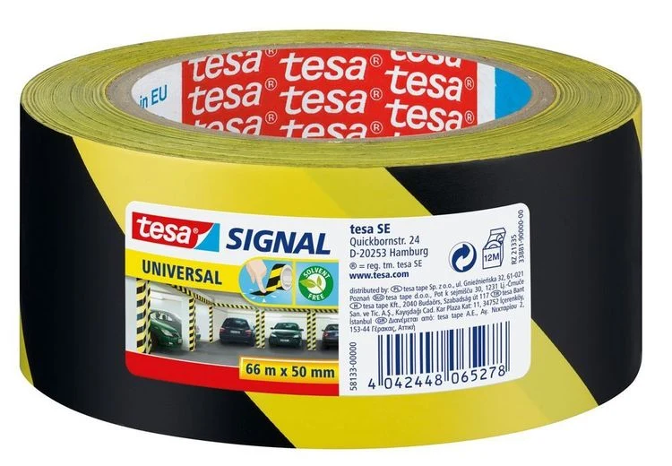 Tesa Universal Signal waarschuwingstape 58133 geel zwart 50mm 66m