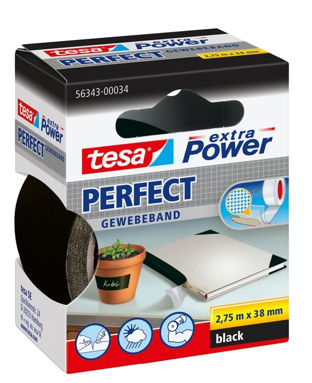 Tesa Extra Power Perfect textieltape zwart 38mm 2,75m