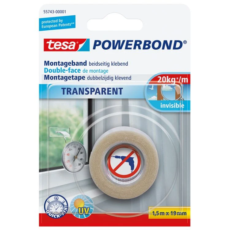 Tesa Powerbond montagetape transparant 19mm 1,5m