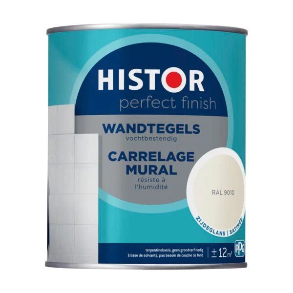 Histor Perfect Finish wandtegels lak zijdeglans RAL9010 750ml