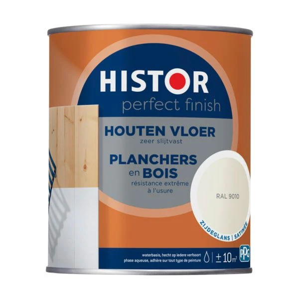 Histor Perfect Finish houten vloer lak zijdeglans RAL9010 750ml