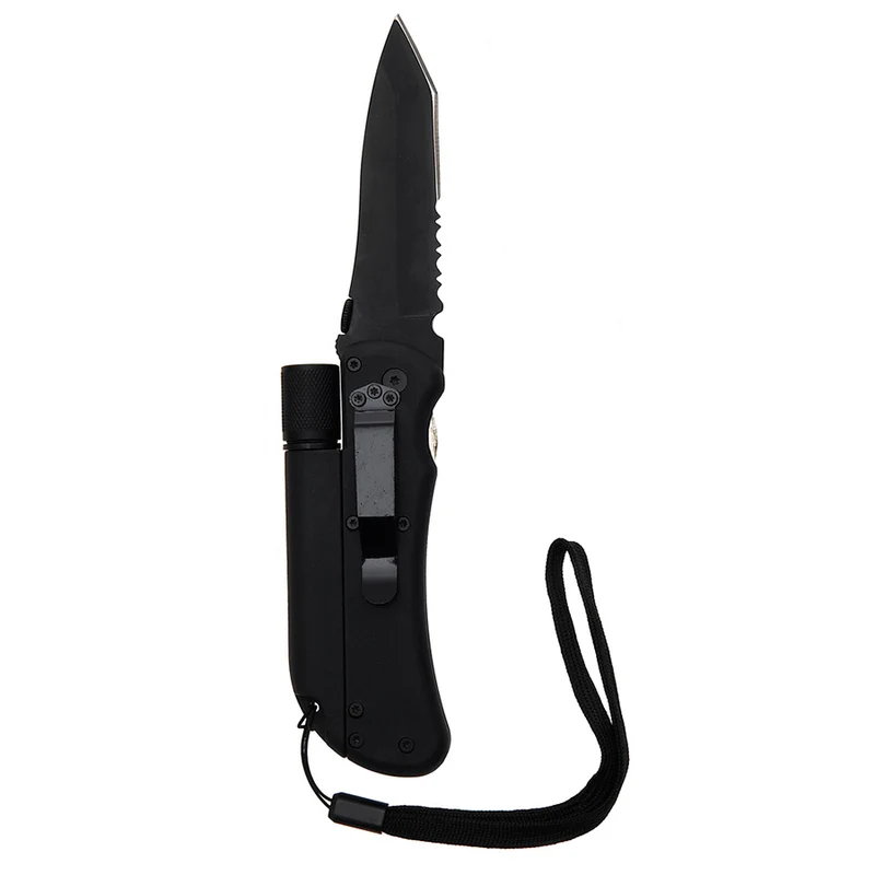 Survival mes met lamp en fire starter - Zwart