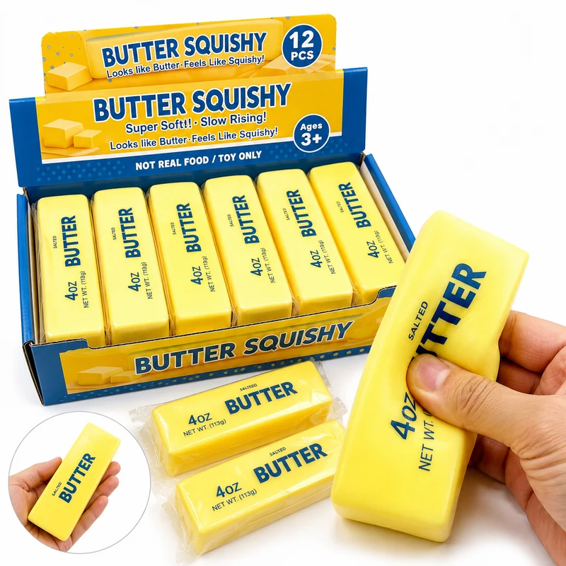 Butter Squishy Stressbal – Zacht Knijp Speelgoed Boterblok