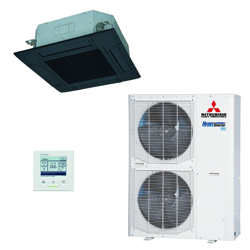 Mitsubishi Cassette 90x90 single-split set hyper inverter FDT125VH (RAL9005) inclusief paneel en wandbediening