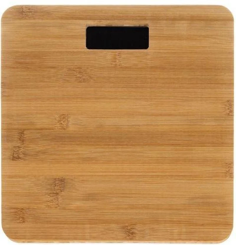 Digitale houten weegschaal van echt bamboe, draagvermogen 180 kg, digitale weegschaal op batterijen 28 x 28 x 3 cm