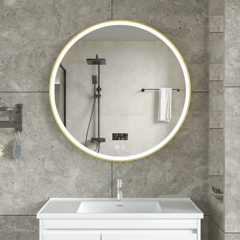 Smart spiegel rond 80cm gouden frame met led verlichting, anti-condens en wifi