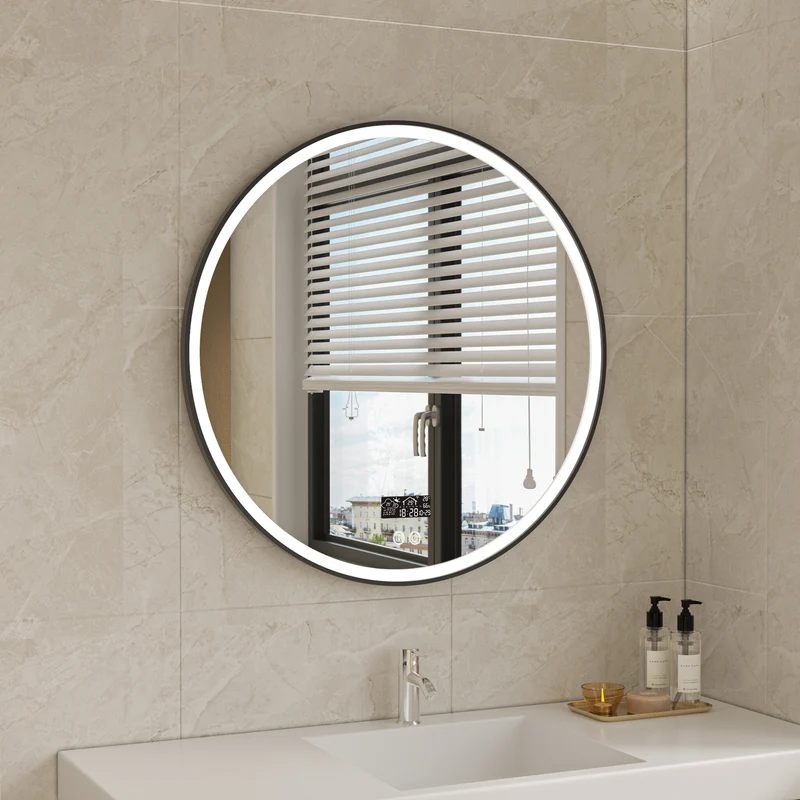 Smart spiegel rond 100cm zwart frame met led verlichting, anti-condens en wifi