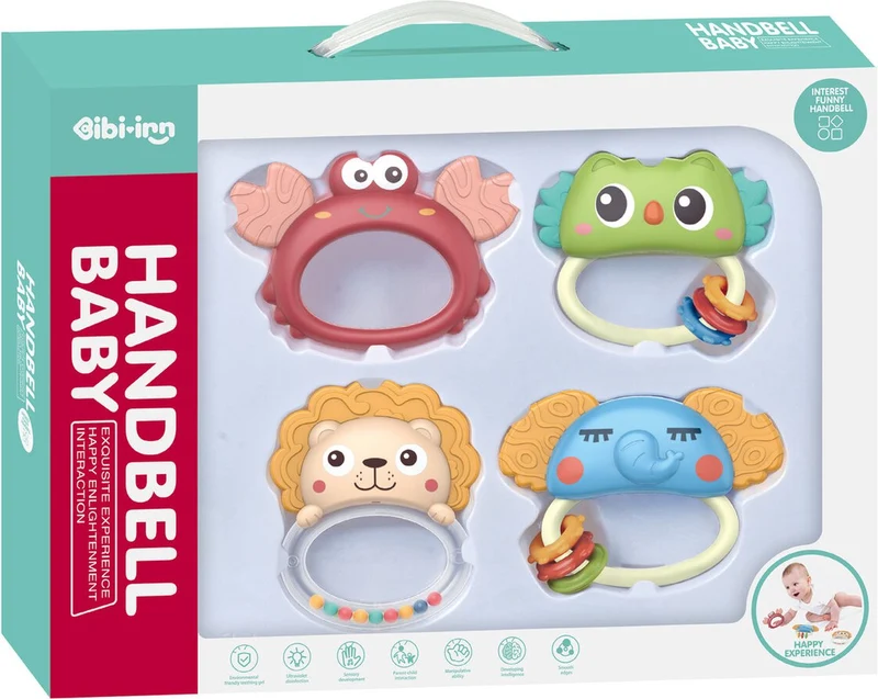 Baby rammelaar set - Bijtring - Tafelbel - 4 stuks - Baby Handbell