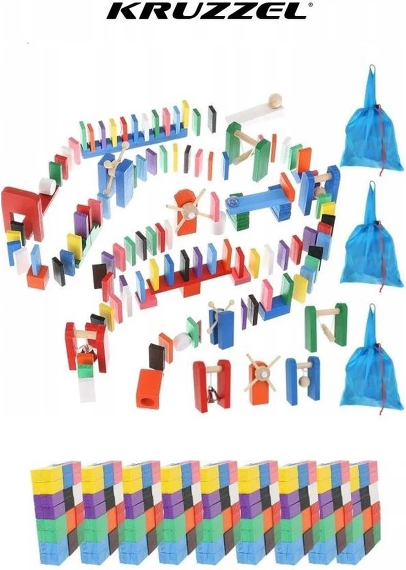 Extra Grote Domino Set van Hout - 1131 Delig met 1080 Domino Stenen & 45 Elementen - Vloerspel - voor Kinderen en Volwassenen - Verjaardag Cadeau Jongens en Meisjes