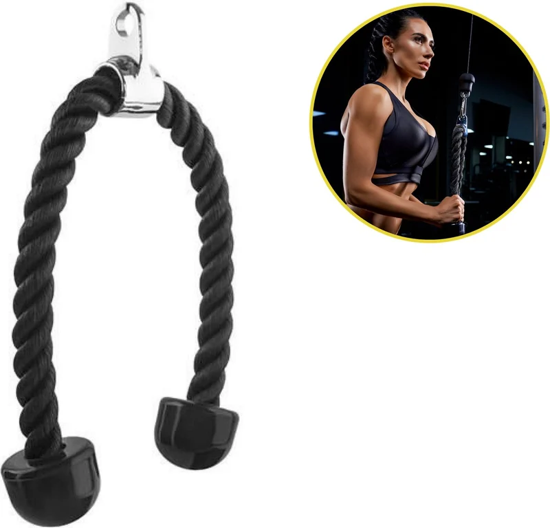 Tricep Rope - Trekkoord voor Krachtstation - Zwart - Nylon 70 CM