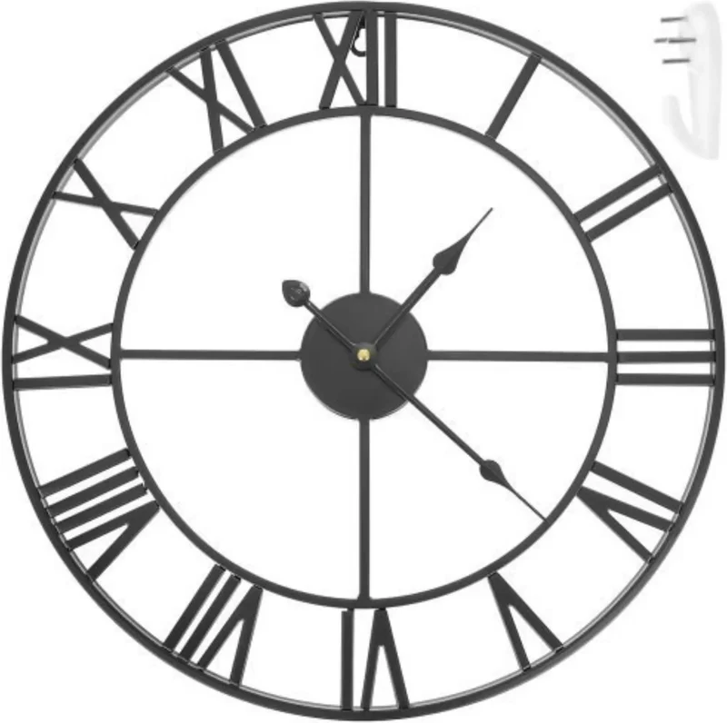 Ruhhy Retro Wandklok - 47.5 cm - Romeinse Cijfers - Zwart