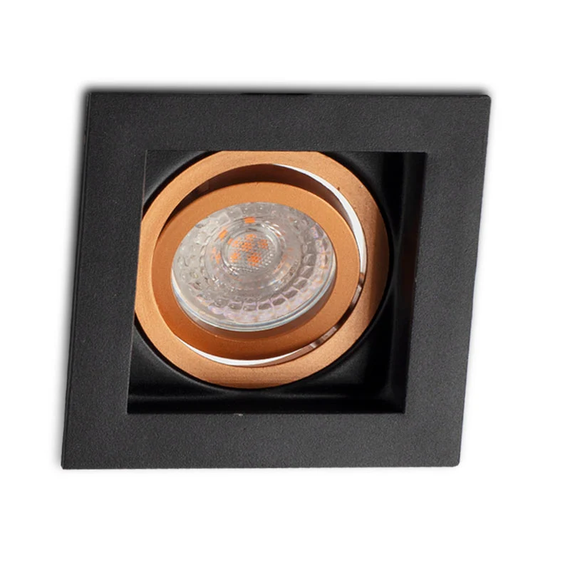 Inbouwspot Evia - Kantelbaar - Vierkant 100 mm - Mat zwart met koper
